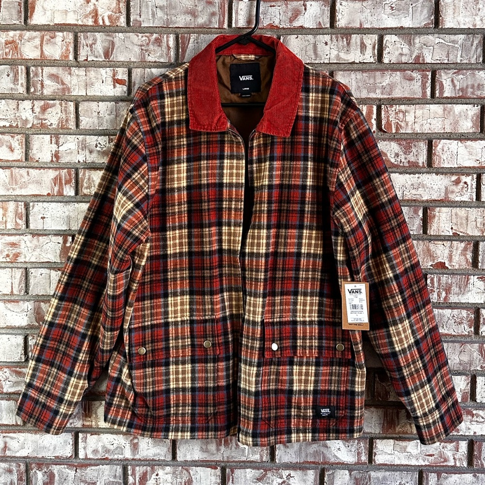 Vans Plaid Orange Whitney Zip Up Jacket Size Large Brand New with Tags